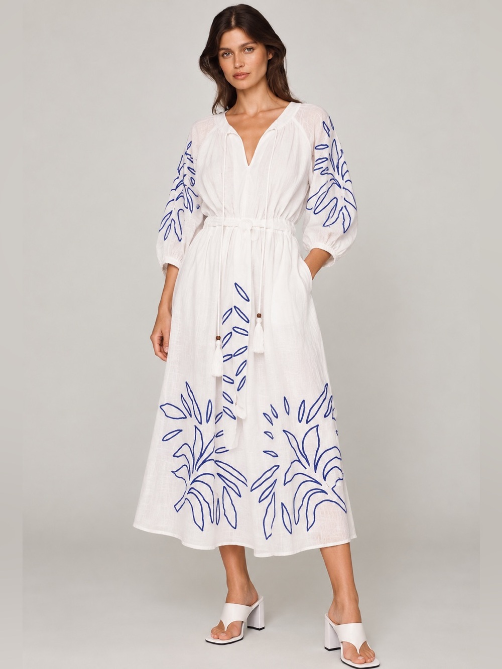 NWT Ciebon Eliza Embroidered A-Line Cotton Midi Dress in White Sz XL